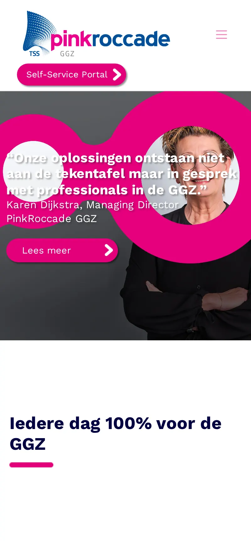 Website van Pink Roccade GGZ op een telefoon